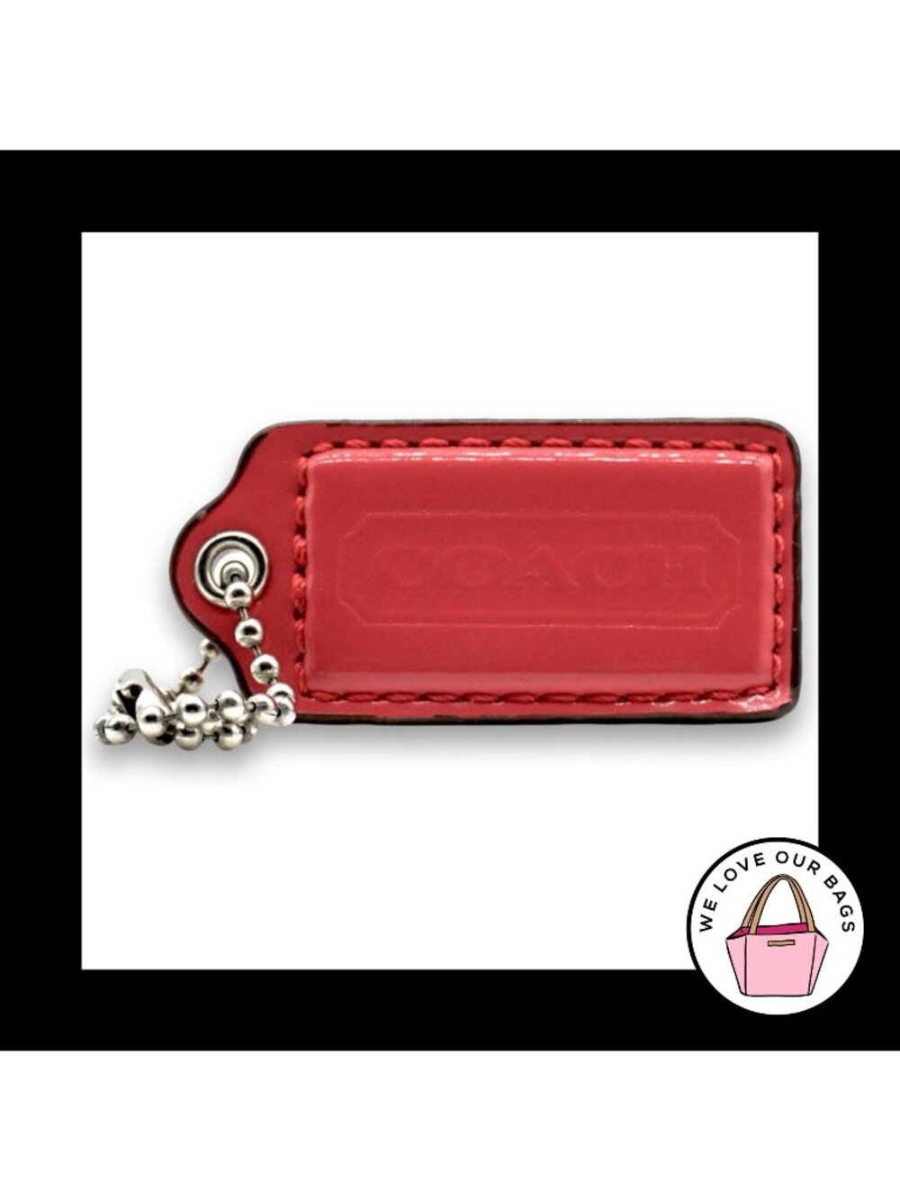 COACH HANG TAG 2" Pink Patent Leather Bag Charm Keychain Fob Nickel Medium